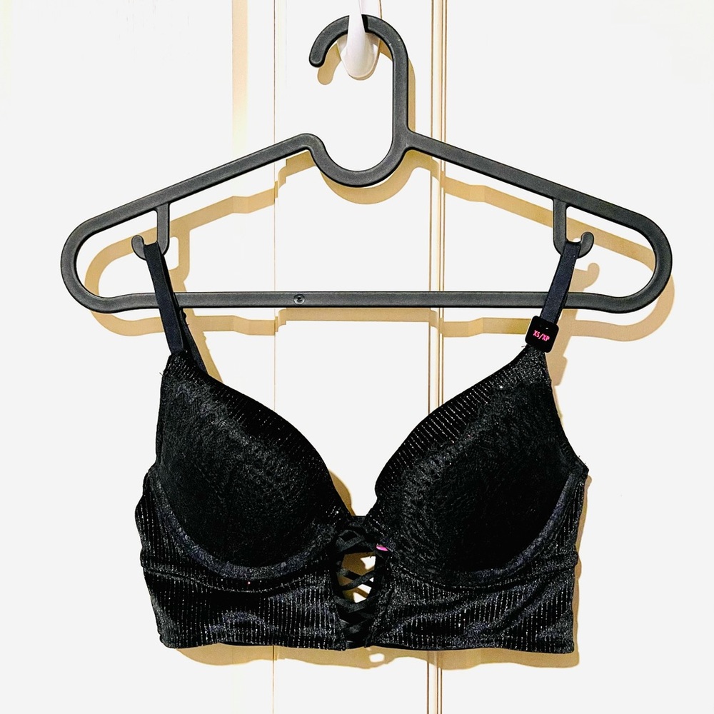 LA SENZA Black Glitter Velour Bra Top XS NWT
